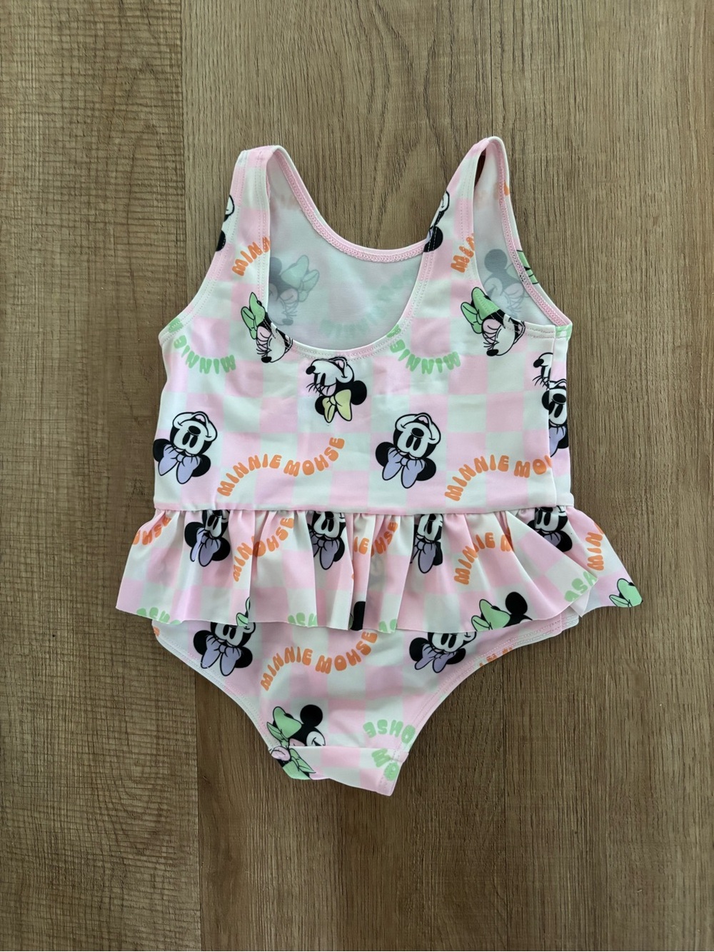 Disney H&M Pink Check Minnie Mouse Ruffle One-Piece Swimsuit - Picture 2 of 4